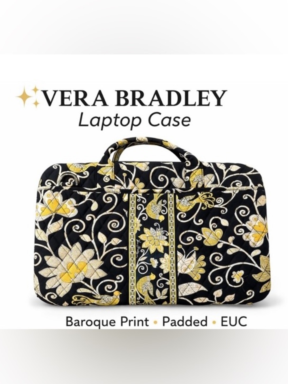 Vera Bradley Black, Yellow & Cream Baroque Quilted Laptop Case